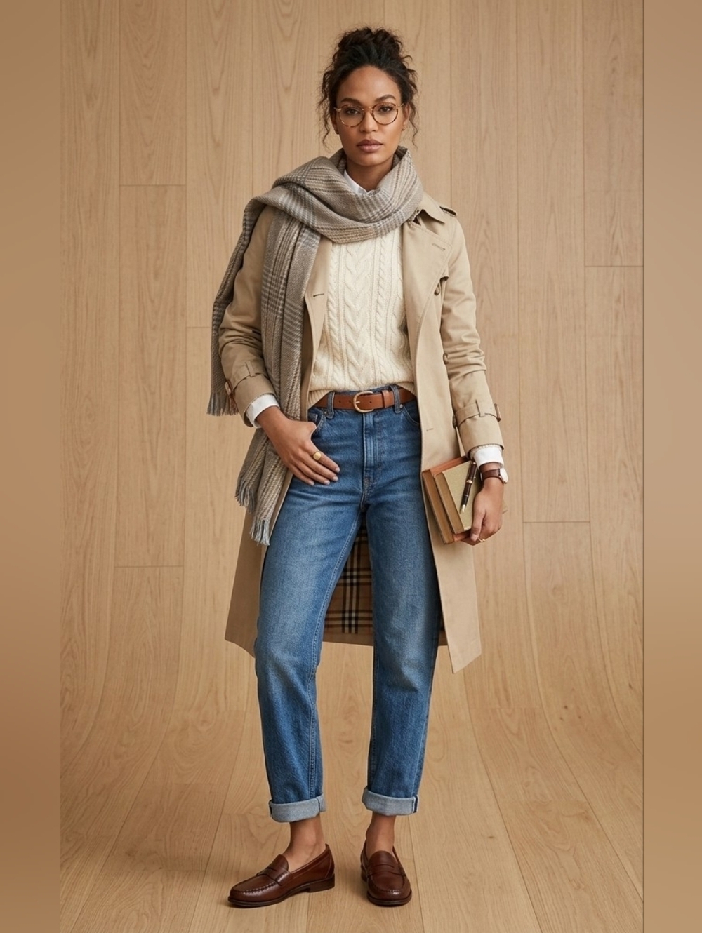Ichi | Plaid Blanket Scarf with Fringe
